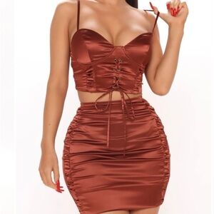 Chocolate Brown Fashion Nova Skirt Set Size XS - worn once